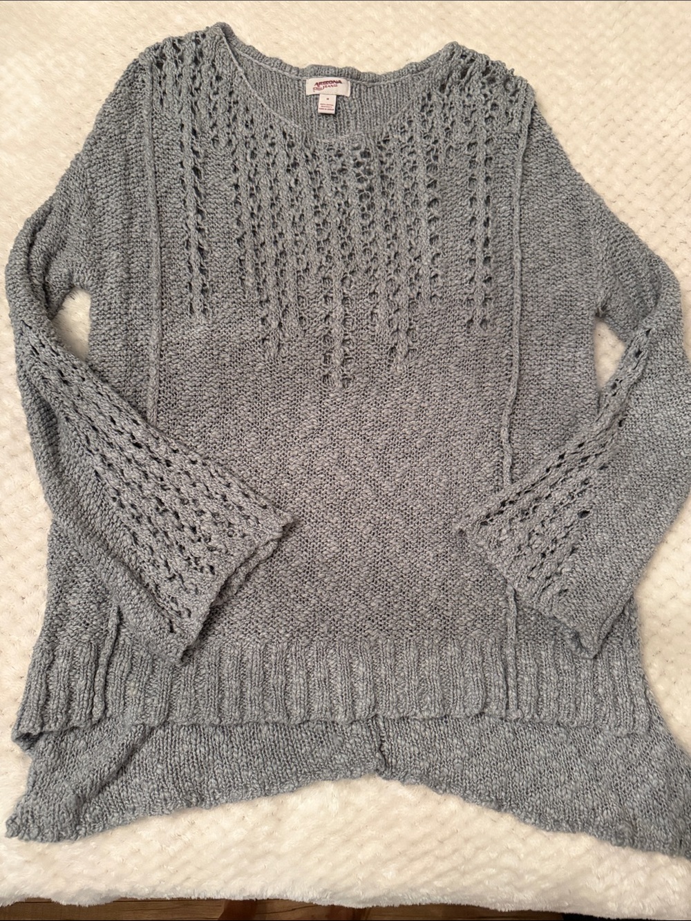 Arizona Jean Company Heather Gray Open-Knit Scoop Neck Sweater